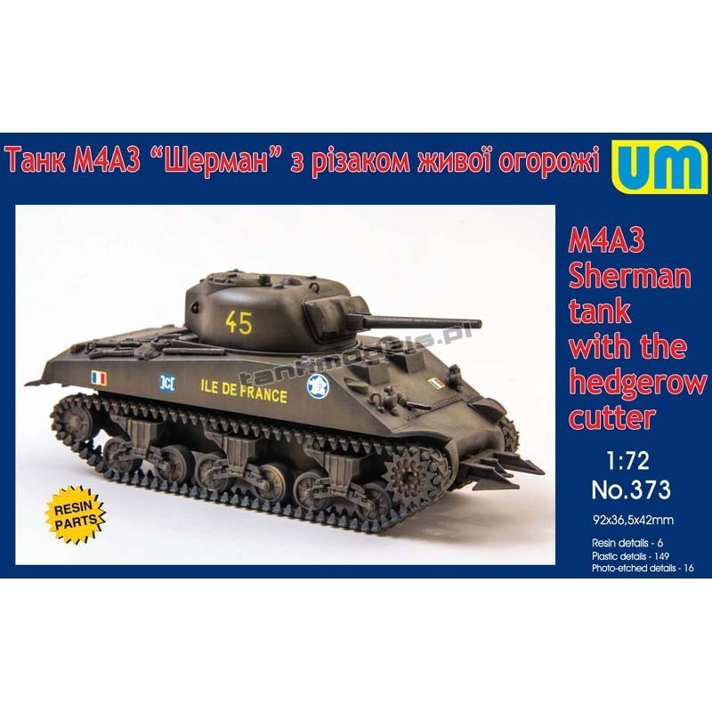 Unimodels 373 - Sherman M4А3 with the hedgerow cutter