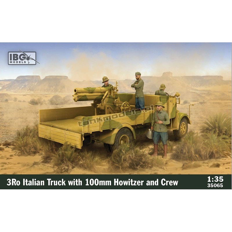 IBG 35065 - Lancia 3Ro Italian Truck with 100mm Howitzer and Crew Figures (4 figures included) - hobby store Tank Models