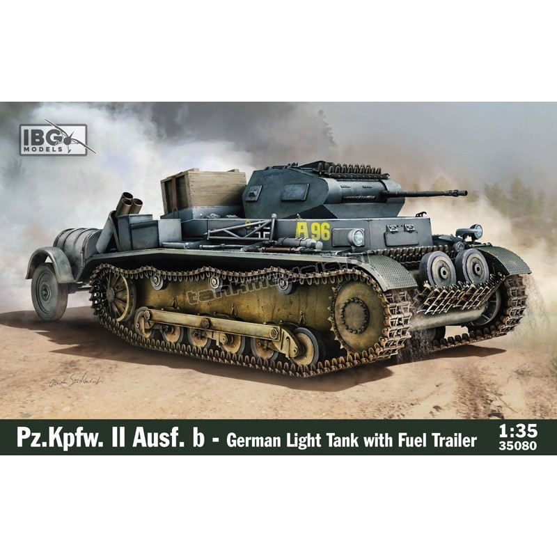 IBG Models 35080 - Panzer II Ausf. b German Light Tank with fuel trailer - sklep modelarski Tank Models