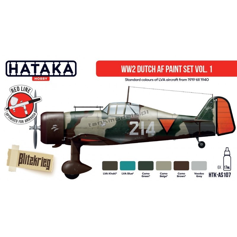 Hataka Hobby AS107 - WW2 Dutch AF paint set vol. 1 (6x17ml) - hobby store Tank Models